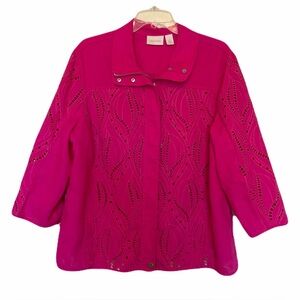 Chico’s Fuchsia Pink Eyelet Linen Jacket Chico’s size 3 / US 16